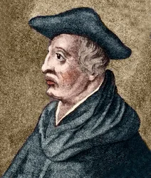 ROGER BACON - engelsk filosof och vetenskapsman - kolorerad gravyr