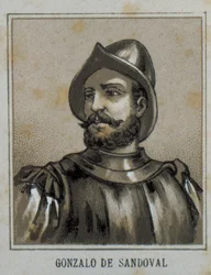 SANDOVAL, Gonzalo de (1497-1527). Spansk conquistador i Nya Spanien (Mexiko). Gravyr.