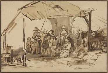 The Adoration of the Shepherds (penna och brunt bläck med gråbrun lav)