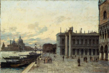 Markusplatsen i Venedig, av Arturo Ferrari (1861-1932), olja på duk, 32,5x48 cm