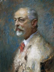 Porträtt av den italienske skulptören Giuseppe Sartorio (1844-1922), av Arturo Rietti (1863-1943), olja på duk. Italien, 1900-talet.