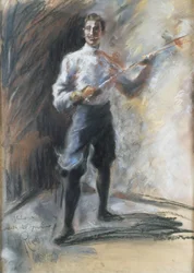 Fäktmästaren Weisi, av Arturo Rietti (1863-1943), pastell på papper, 72x53 cm. Italien, 1900-talet.