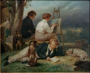 De tre bröderna Scheffer i ett landskap
