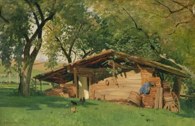 A Hut at Chiemsee, 1872 (olja på kort)