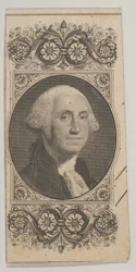 Sedelmotiv: Porträtt på George Washington i en dekorativ panel, ca. 1824-37.