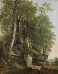 Landskap med stenar och träd, c.1845