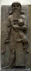 Hjälte Gilgamesh som bemästrar ett lejon, 722-705 f.Kr