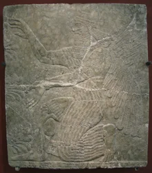 Bevingad gudom vid det heliga trädet. Relief från palatset Ashurnasirpal II i Kalhu, Nimrud, 900-talet f.Kr.