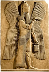 Bevingad ande. Detalj av en relief från den assyriske kungen Sargon II:s palats, 722-705 f.Kr.