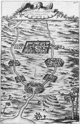 Mesopotamien, tigern och Eufrat - i "" Tirris Babel", av Athanasie Kirecheri S.J., Amsterdam