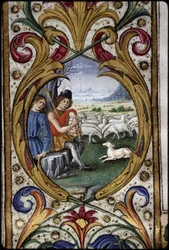Missal av Thomas James: detalj av en marginalmedaljong: herdar.