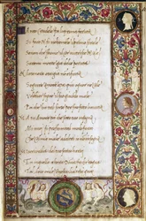 Sida ur manuskriptet ”Il canzoniere” av Francesco Petrarca (Petrarca) (1304-1374), illuminerad av Attavante degli Attavanti (1452-1525) (ms. kl. VIII. 684), 1400-talet, mått 19 x 12,7 cm, Florens, Nationalbiblioteket