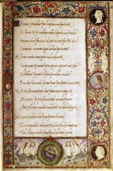 Sida ur manuskriptet till Il Canzoniere av Francesco Petrarca (1304-1374). Miniatyr av Attavante degli Attavanti (1452-1525), Biblioteca Nazionale, Florens