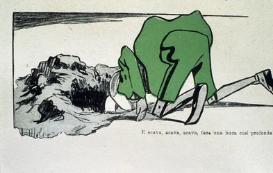 Illustration av Attilio Mussino (1878-1954) till sagan "" Pinocchios äventyr "" av Carlo Collodi.