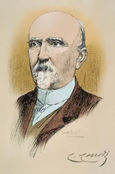 Porträtt av den italienske författaren och journalisten Carlo Collodi (Lorenzini) (1826-1890), författare till Pinocchio. Teckning av Attilio Mussino (1878-1954)