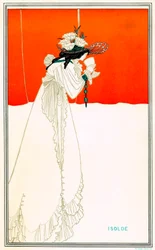 Isolde dricker kärlekens filter av Aubrey Beardsley (1872-1898) efter Richard Wagners opera Tristan och Isolde (Iseult eller Iseut, Yseut, Yseult, Ysolde) - Arturian Celtic legend - Art Nouveau - kromolitografi (kromolitografi) W. Griggs, The