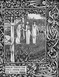 Merlin tar barnet Arthur till sig, c1893