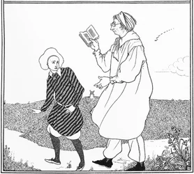 "The Eternal Problem of Youth and Pedantry", illustration på framsidan av "The Yellow Book", 1894-95