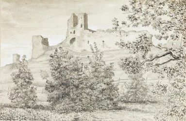 Utsikt över ruinerna av Rakvere Castle, 1828 (sepia och penna på papper)