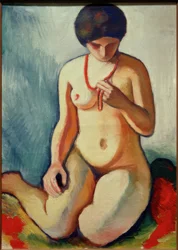 Naken med korallhalsband