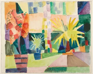 Trädgård vid Thunsjön (Granatäppleträd och palm i trädgården), 1914