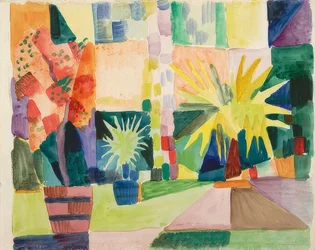 Trädgård vid sjön Thun (granatäppleträd och palm i trädgården). 1914