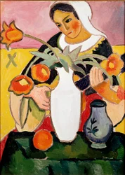 Lutspelare Målning av August Macke (1887-1914) 1910 Paris, modern konstgalleri