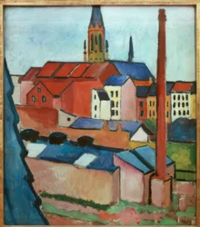 Marienkirche med hus och skorsten