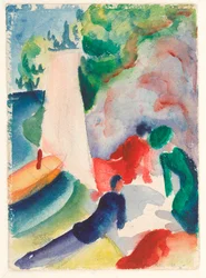 ""Picknick på stranden"" (Picknick efter segling) Akvarell av August Macke (1887-1914) 1913 Dim 17,6x12,2 cm Albertina, Wien