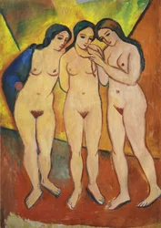 Tre nakenbilder, orange och röda, 1912