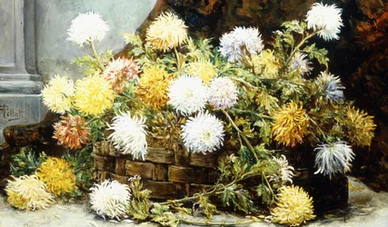 Krysantemum i en korg (olja på duk)
