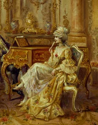 Vid piano, av Stephan Sedlacek (1868-1936), olja på duk, Detalj