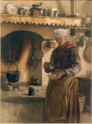 Italiensk bondkvinna vid spisen