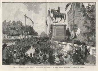 Paris - - Tal av Mr. Darlot under invigningen den 15 juli 1888 på Hotel de Ville de Paris av statyn av Etienne Marcel - Teckning av Gerardin i "The Illustrous World" 1888