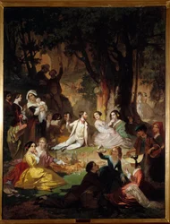 Provsmakning av Champetre Scen med picknick i det borgerliga samhället. Målning av Barthelemy Glaizes (1807-1893) 1850 Montpellier, Fabre Museum