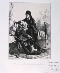 En kvinna som matar en sårad soldatsoppa, belägringen av Paris, fransk-preussiska kriget, 1870 1871