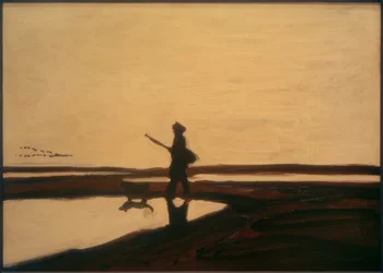 Jägaren och hans hund i Camargue