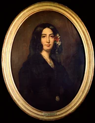 Porträtt av George Sand (Aurore Dupin, Baronne Dudevant) (1804-1876) 1832. Målning av Auguste Charpentier (1813-1880) Paris Musee Carnavalet