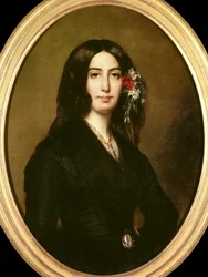 Porträtt av författaren George Sand (1804-1876) Aurore Dupin, Baronne Dudevant Målning av Auguste Charpentier (1813-1880) 1838 Paris, Museum of Romantic Life