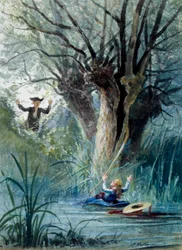 Illustration av fabeln "Barnet och skolans lärare" av Jean de La Fontaine. Akvarell av Auguste Delierre (1829-c.1890)