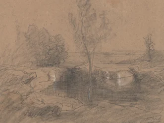 Landskap, ca 1853-65 (blyerts och tvätt på papper)