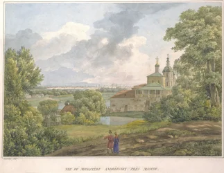 Utsikt över Moskva från Sparrow Hills. Andreevsky-klostret, 1827