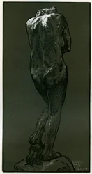 Ett träsnitt efter en staty av Rodin, 1898.
