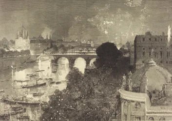 Den 14 juli. Belysning av Seine från Pont Neuf till Pont au Change, 1882.