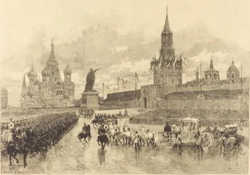 Tsarens kröning. Imperial Cortège korsar Place Royale, 1883.