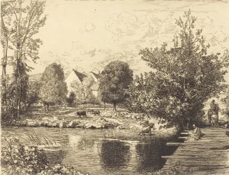 Gammal gångbro, Banks of the Small Morin Vieille passerelle, bords du petit morin, 1915.