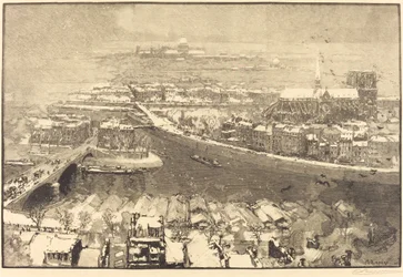 Paris under snö, utsikt från St.-Gervais
