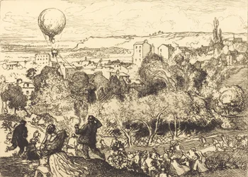 Den fallande ballongen, i Pre-Saint-Gervais Lebaloon qui grav, vid Pre-Saint-Gervais, 1910.