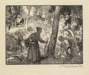 Fontainebleau Forest: Svampjägare vid Rocher Bernard La Forêt de Fontainebleau..., 1890.