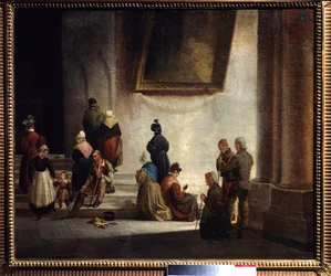 Aumone i kyrkan Målning av Auguste Migette (1802-1884) 1834 Metz museum för konst